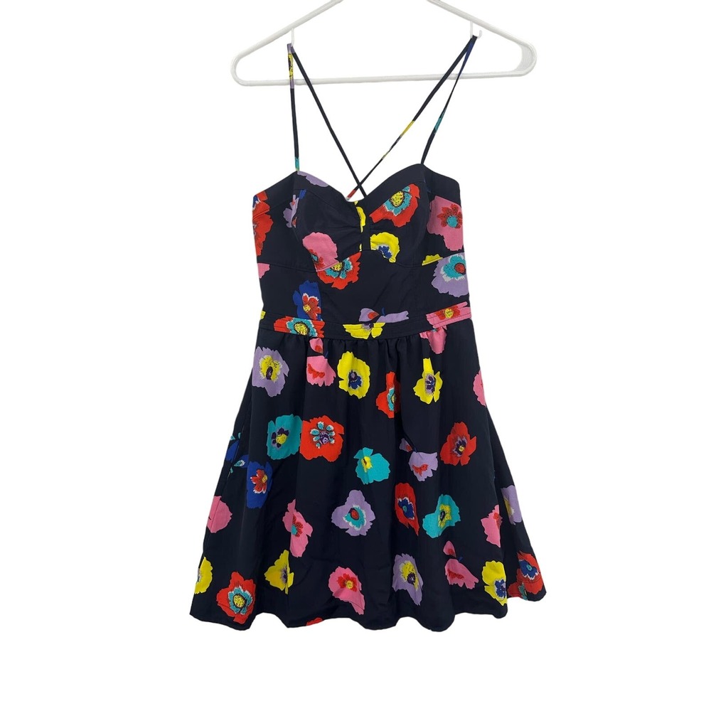 American Eagle Floral Sun Dress Womens 4 Navy Blue Excellent Fit & Flare Mini